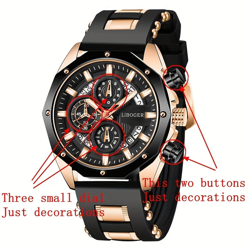 Stylish Business Men's Quartz Sports Watch - Auto Date Big Dial Wristwatch with Precise Timekeeping and Water Resistant Function - Perfect for Formal and Casual Occasions