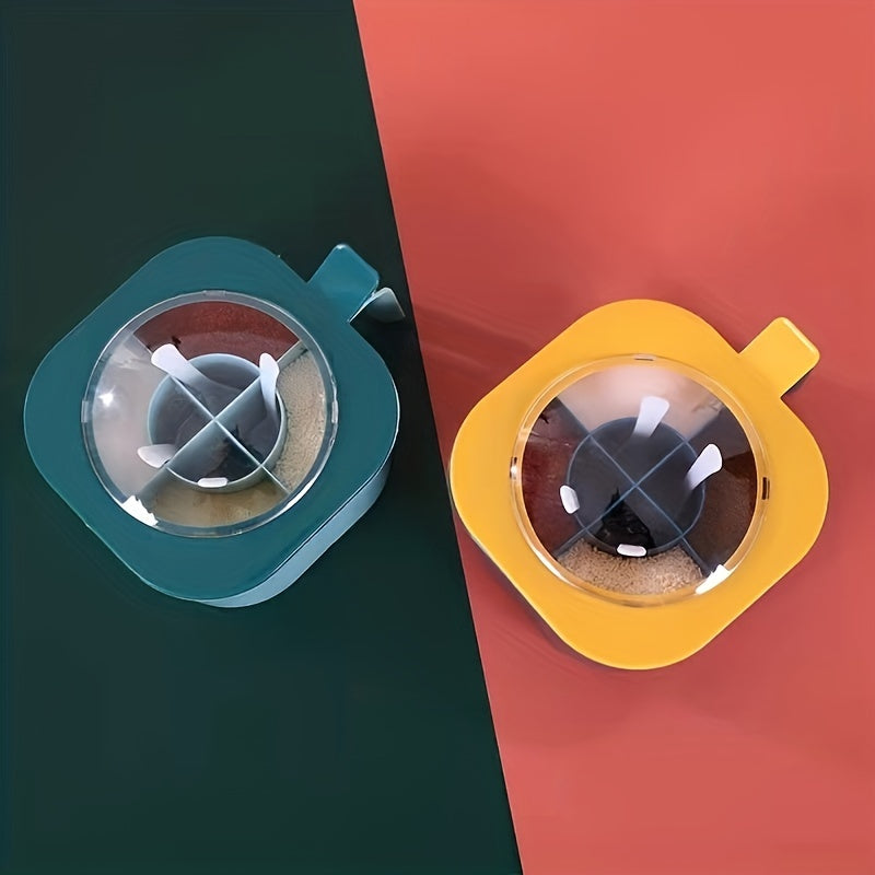 Four Compartments All-in-one Seasoning Box Kitchen Salt Seasoning Box Condiment Box Set Home With Spoon Spice Bottle Jar For Restaurant Eid Al-Adha Mubarak