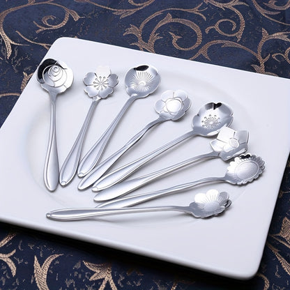 8pcs Flower Spoon Set Small Teaspoon Coffee Spoon Cute Ice Cream Dessert Honey Spoon Stainless Steel Kitchen Props