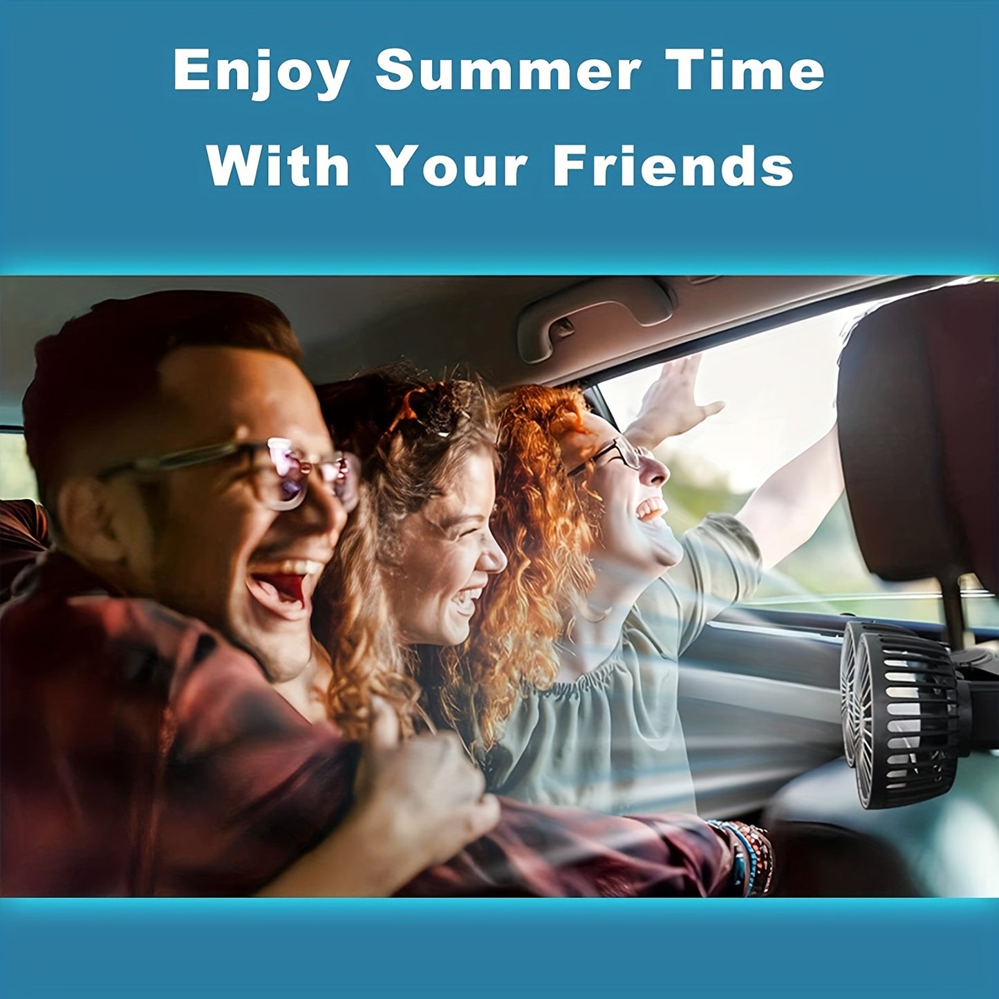 1 Pc Car Fan, Car Small Air Conditioner, Double-headed Rear Fan, Strong Wind, 360 Degrees Rotation, Large Air Volume, Subwoofer Operation, Base Fixed Clip Mounting Method, Suitable For Car Home