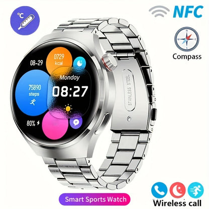 2024 New NFC Smart Watch Men Watch 4 Pro AMOLED 360*360 HD Screen AI Voice Wireless Call Smart Watch For Men Motion Trajectory Compass Smartwatch Men Sports Fitness Watches