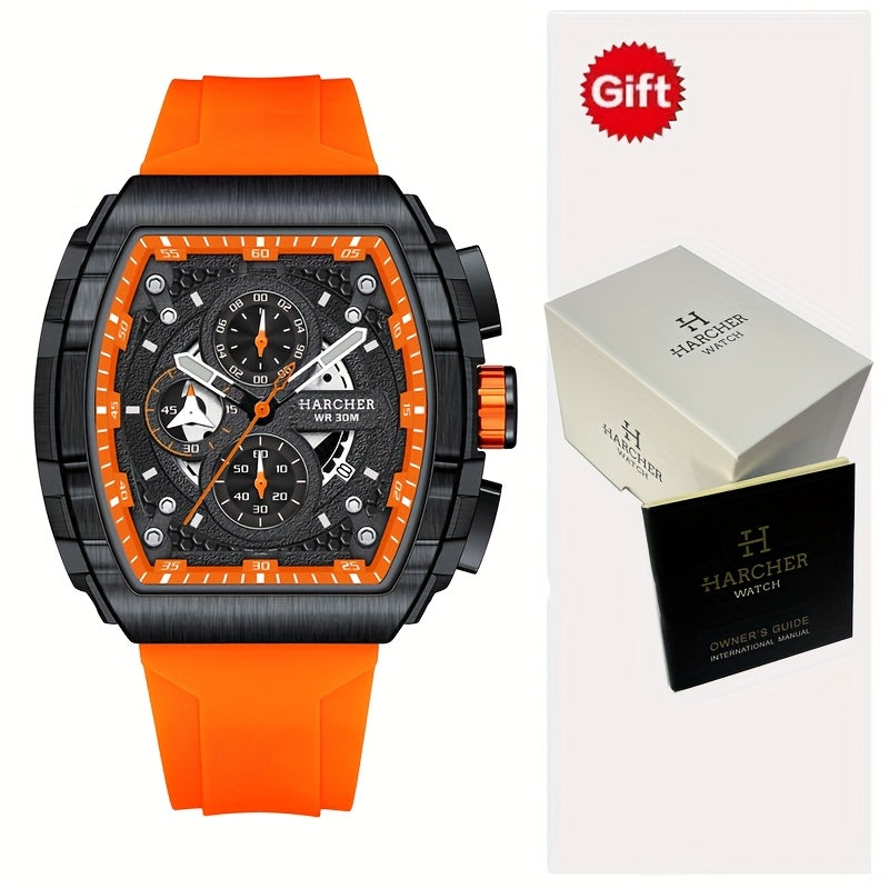 H Men Wristwatches, High-Accuracy Quartz Movement, Silicone Band, Waterproof, Calendar, Multi-Functional Design, Men's Dress Watches