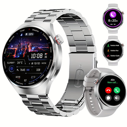 LITTLE MEATBALL Men's Smartwatch, 3.63cm HD Color Display, Wireless Calling,, 100+ Sports Modes, Sleep & Business Monitor, USB Charging, Zinc Alloy, Silicone Strap, Glitter Embellishment, Fitness Tracker Watch|Metallic Finish