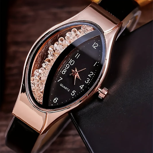 Black Quartz Watches PU Strap Zinc Alloy Pointer Zinc Alloy Dial Gifts For Mother's Day, Easter, Ramadan, Birthdays Gifts For Eid