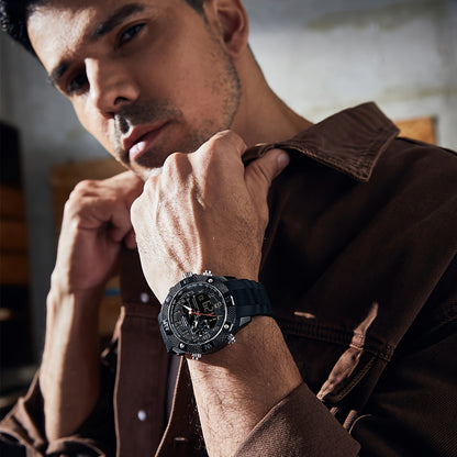 SANDA Men's Sports Watch, Analog Digital LED Electronic Quartz Men's Watch, Waterproof Alarm Stopwatch Countdown Week Multi-function Wristwatch Men's Birthday Holiday Gift 3308