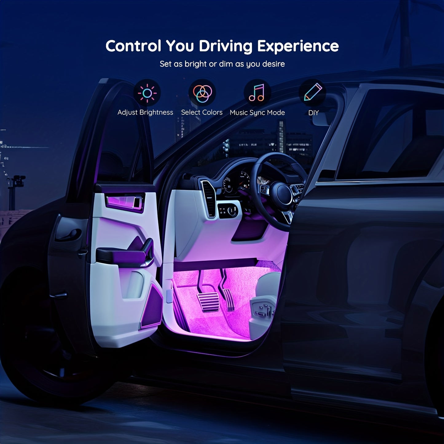 4 LED Smart Car Light Strips, 12V Music Synchronized Color-changing Light Strips, App, 44-key Remote Control, DIY Mode Brightness Adjustment Lights, For Various Car Models