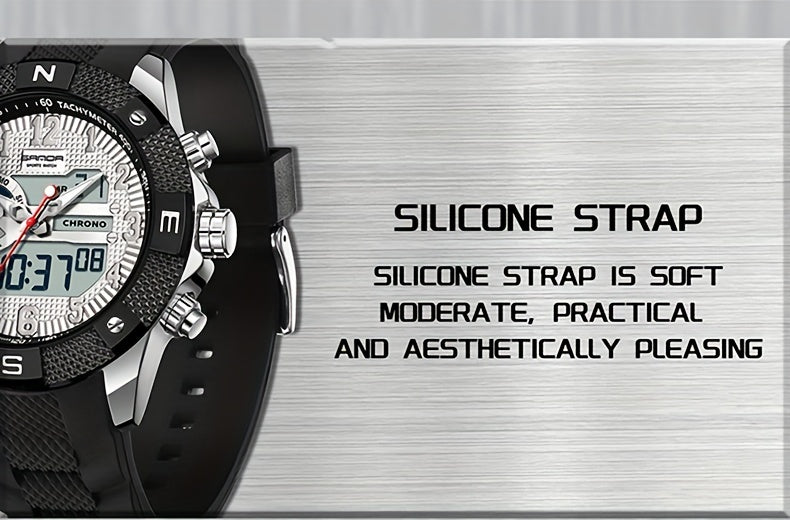 SANDA Men's Sports Watch, Analog Digital LED Electronic Quartz Men's Watch, Waterproof Alarm Stopwatch Countdown Week Multi-function Wristwatch Men's Birthday Holiday Gift 3308