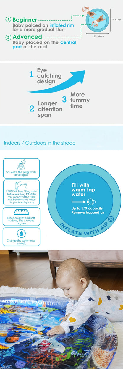 Baby Inflatable Water Mat, Water Play Mat, Baby Toys Activity Mat, Aquarium Mat, Promote Baby Motor And Sensory Development, Grow Through Play Sensory Stimulation Gifts For Infants Boys Girls, 65.02 cm, Christmas, Halloween,