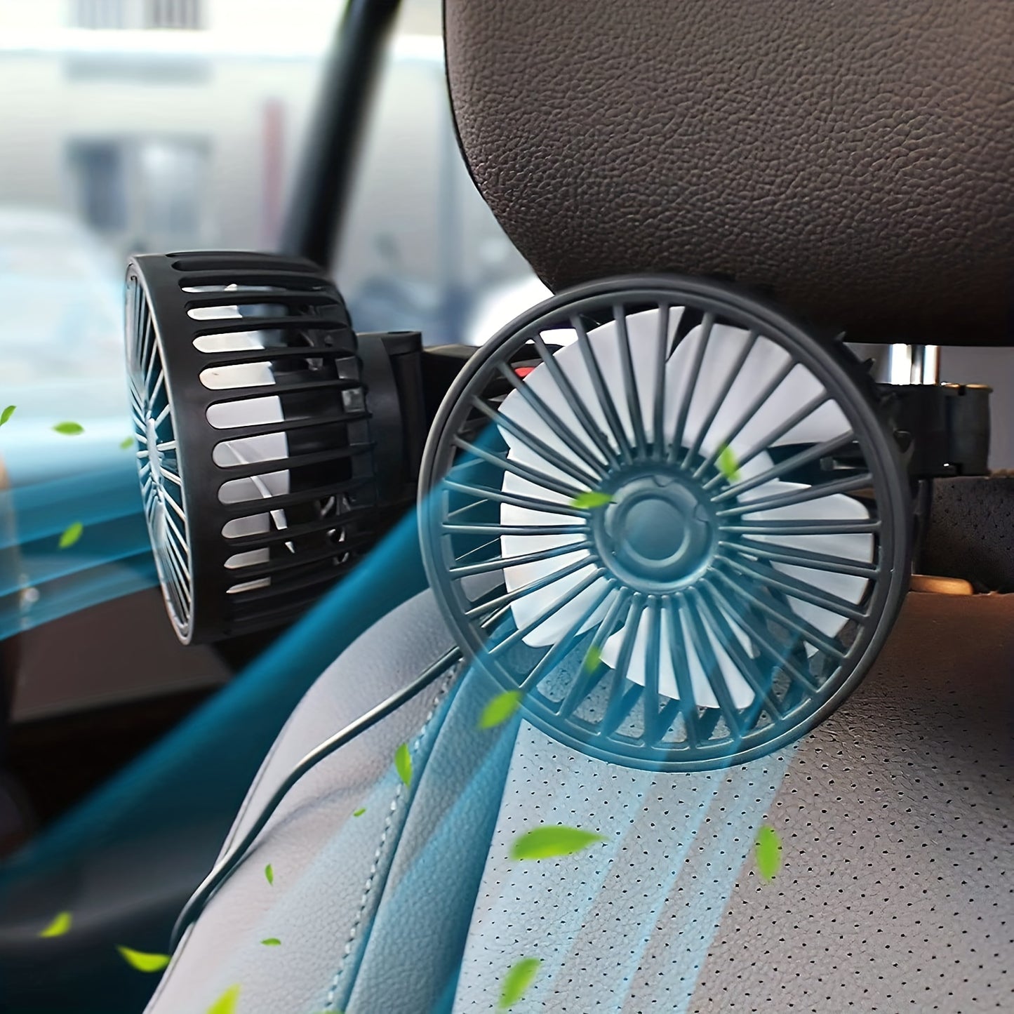 1 Pc Car Fan, Car Small Air Conditioner, Double-headed Rear Fan, Strong Wind, 360 Degrees Rotation, Large Air Volume, Subwoofer Operation, Base Fixed Clip Mounting Method, Suitable For Car Home