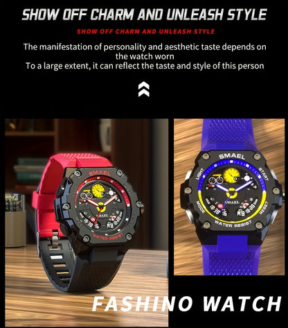 SMAEL Racing Dashboard Design Outdoor Sports Watch - LED Stopwatch Quartz - For Men & Women - Suitable for Sports & Outdoor Activities - Perfect Gift for Adventurers & Sports Enthusiasts