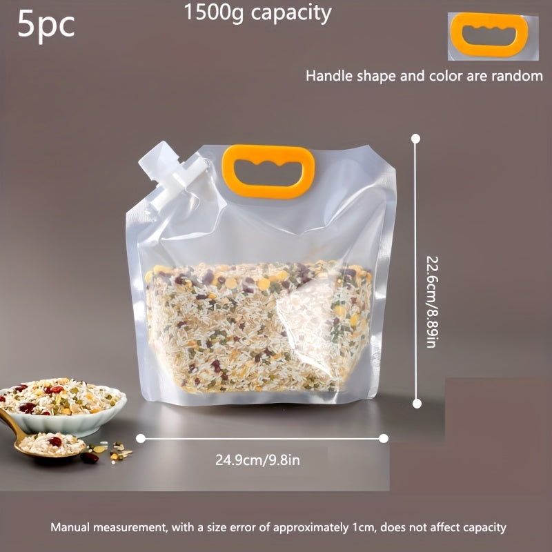 5pcs Food Fresh-keeping Bag With Spout, Grain And Miscellaneous Grain Storage Bag, Transparent Food Sealed Bag With Pour Spouts, Home Kitchen Supplies