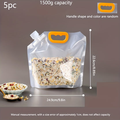 5pcs Food Fresh-keeping Bag With Spout, Grain And Miscellaneous Grain Storage Bag, Transparent Food Sealed Bag With Pour Spouts, Home Kitchen Supplies
