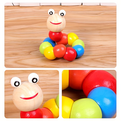 5-in-1 Montessori Nursery Wooden Eight Piano Set Gifts, Enlightenment Clock Toys, Caterpillar Shaped, Multifunctional Teaching Toys, Building Blocks Focus Exercise Toys