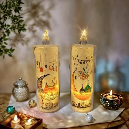2pcs LED Crystal Electronic Candle Lights, Battery-Powered, Safe and Ramadan Atmosphere Lights, Festive Night Lights, Creative Indoor/Outdoor Decorative Scene Lights for Ramadan Decorations, Parties, Family Gatherings, and Ra