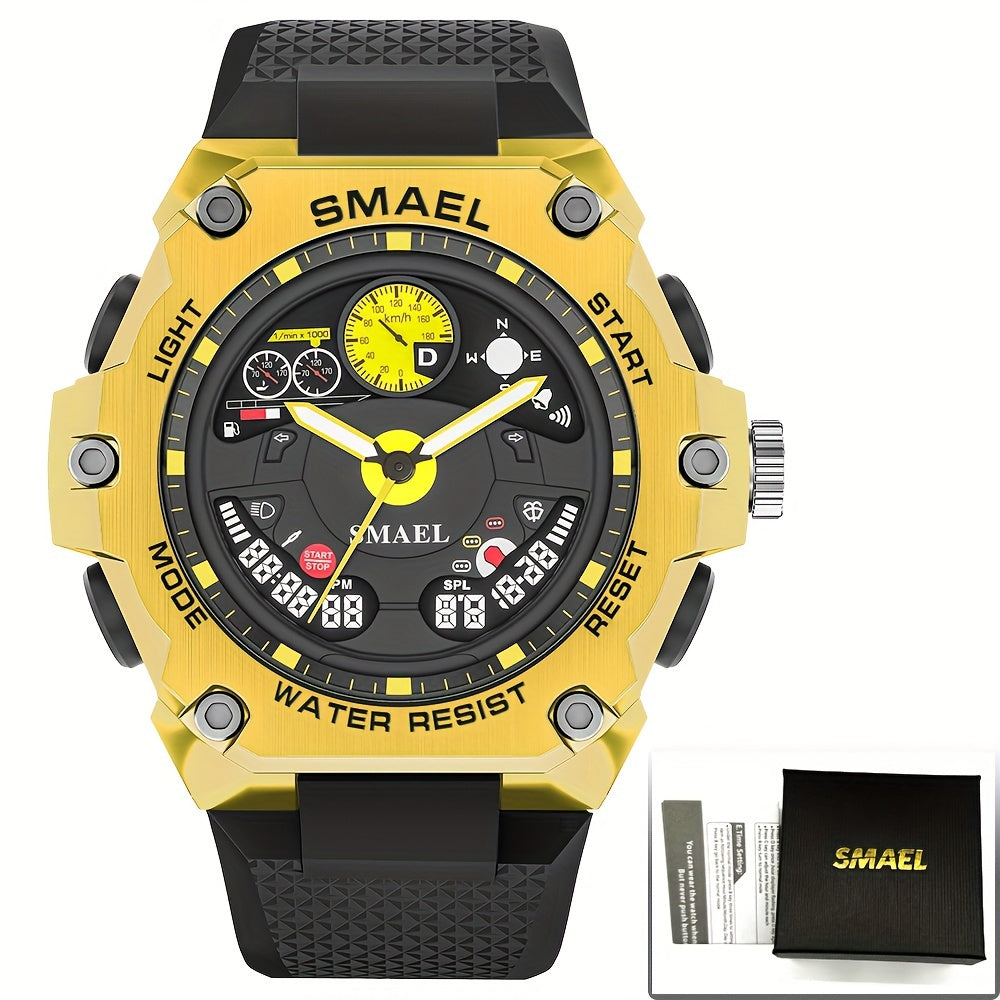 SMAEL Racing Dashboard Design Outdoor Sports Watch - LED Stopwatch Quartz - For Men & Women - Suitable for Sports & Outdoor Activities - Perfect Gift for Adventurers & Sports Enthusiasts