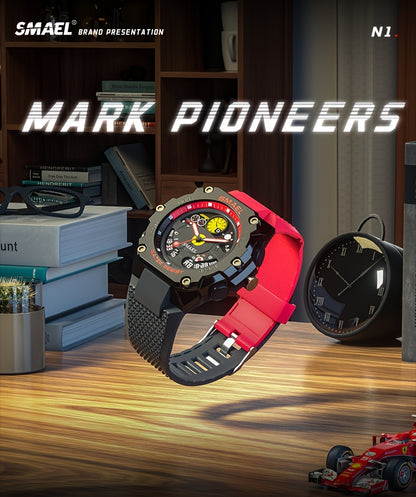 SMAEL Racing Dashboard Design Outdoor Sports Watch - LED Stopwatch Quartz - For Men & Women - Suitable for Sports & Outdoor Activities - Perfect Gift for Adventurers & Sports Enthusiasts