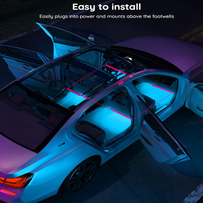 RGB Interior Car Lights, Car LED Ambient Lights, smart Car Interior Lights With 44-Key Remote Control And App Control, water-resistant, with DIY Mode And Music Mode, Can Switch Colors With The Rhythm Of Music, Suitable For Ca