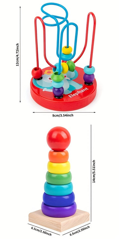 5-in-1 Montessori Nursery Wooden Eight Piano Set Gifts, Enlightenment Clock Toys, Caterpillar Shaped, Multifunctional Teaching Toys, Building Blocks Focus Exercise Toys