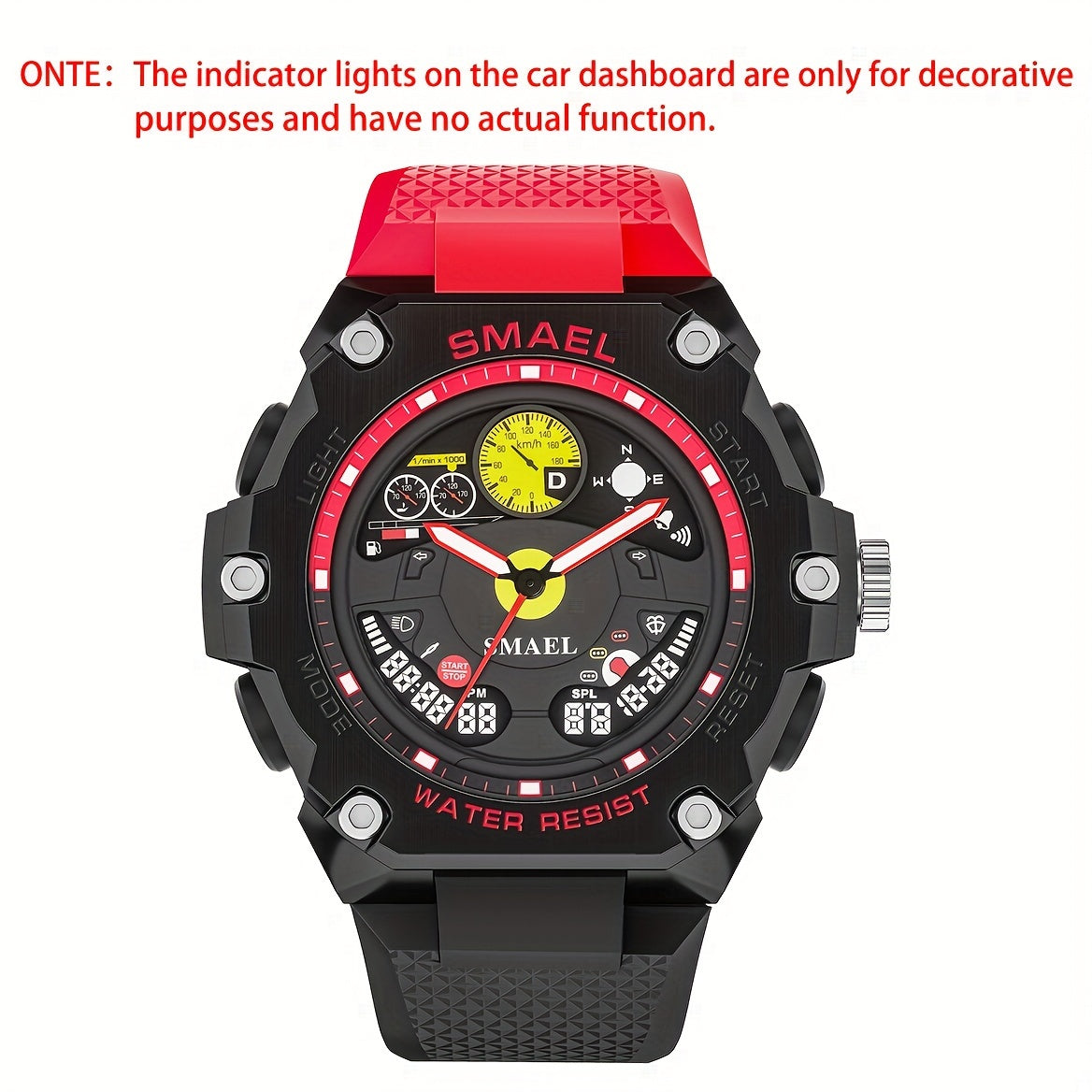SMAEL Racing Dashboard Design Outdoor Sports Watch - LED Stopwatch Quartz - For Men & Women - Suitable for Sports & Outdoor Activities - Perfect Gift for Adventurers & Sports Enthusiasts