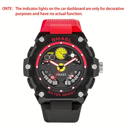 SMAEL Racing Dashboard Design Outdoor Sports Watch - LED Stopwatch Quartz - For Men & Women - Suitable for Sports & Outdoor Activities - Perfect Gift for Adventurers & Sports Enthusiasts