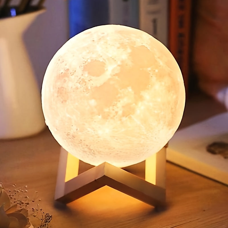 1pc, Moon Lamp, LED Night Light 3D Printing Moon Light, Moon Light Lamps For Friends Lover Birthday Gifts, Ramadan Kareem, Scene Decor, Room Decor, Mother's Day Gift, Mother's Day Decor