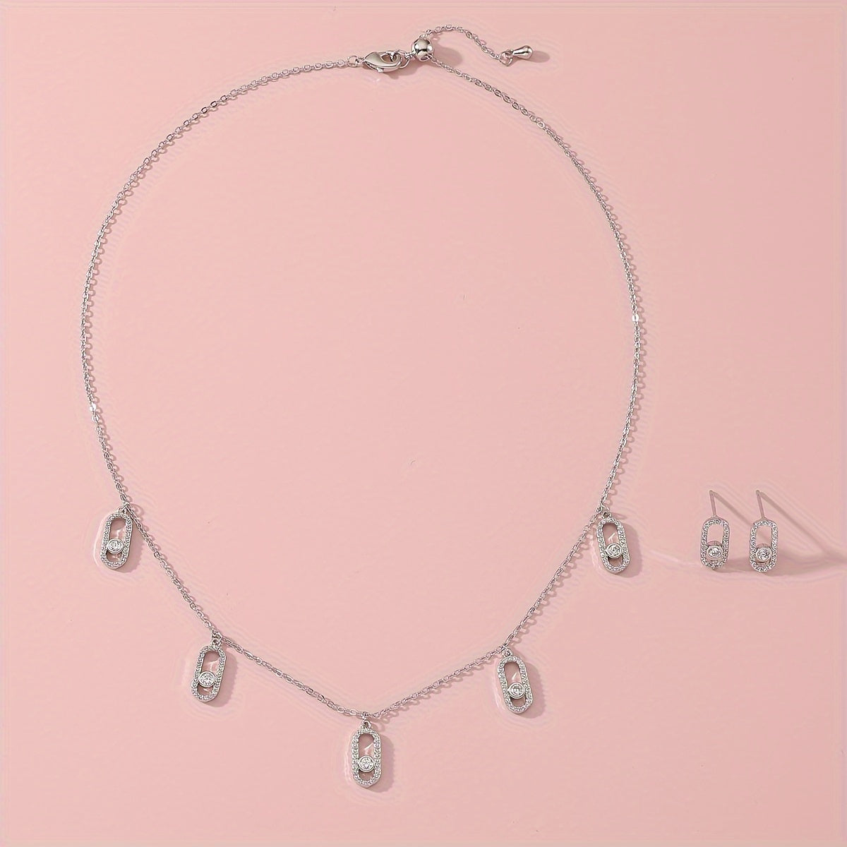 Elegant Women'S Jewelry Set - Golden-Plated Copper With Geometric Zircon Necklace & Earrings, Perfect For Everyday Wear Or Parties Earrings For Women Jewelry For Women