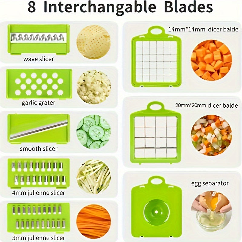 1 Set, 16in1 Vegetable Chopper, Multifunctional Fruit Slicer, Manual Food Grater, Vegetable Slicer, Cutter With Container And 8 Blades, Onion Mincer Chopper, Household Potato Shredder, Kitchen Stuff, Kitchen Gadgets, Dorm Ess