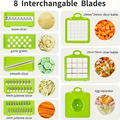 1 Set, 16in1 Vegetable Chopper, Multifunctional Fruit Slicer, Manual Food Grater, Vegetable Slicer, Cutter With Container And 8 Blades, Onion Mincer Chopper, Household Potato Shredder, Kitchen Stuff, Kitchen Gadgets, Dorm Ess
