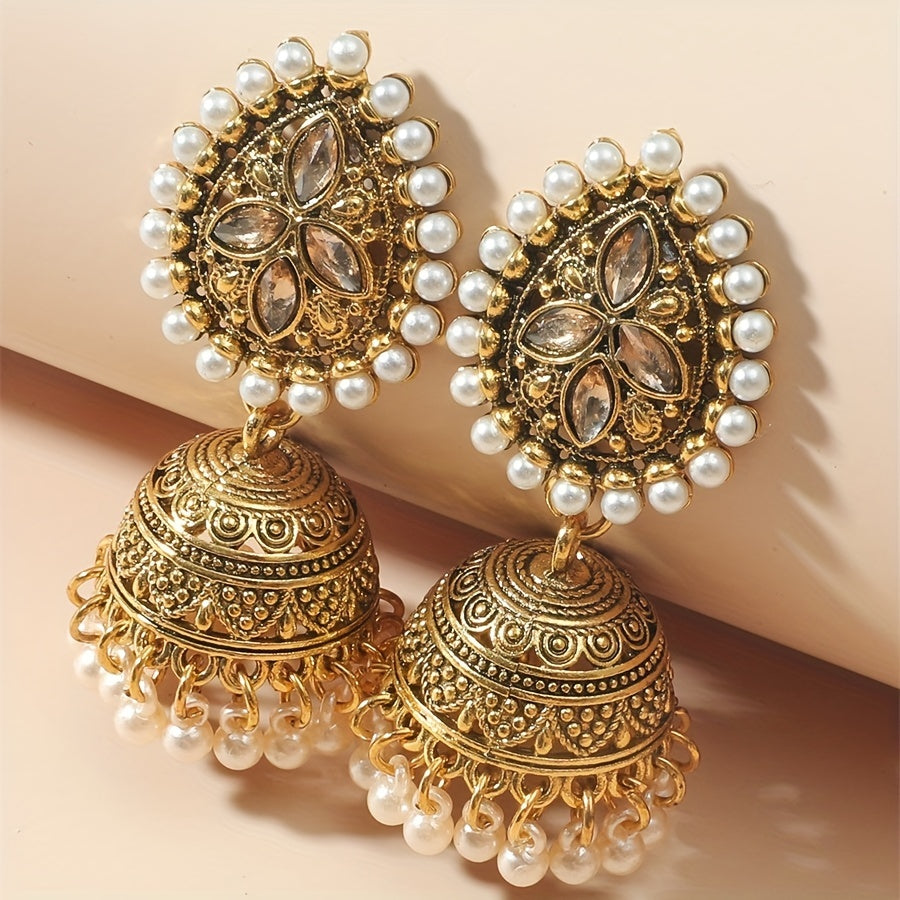 Stunning Bollywood-Inspired Drop Earrings - Women Jewelry - Retro Flower and Lantern Design, Golden or Silvery Finish, Daily Outfit and Party Accessories with Unique Style