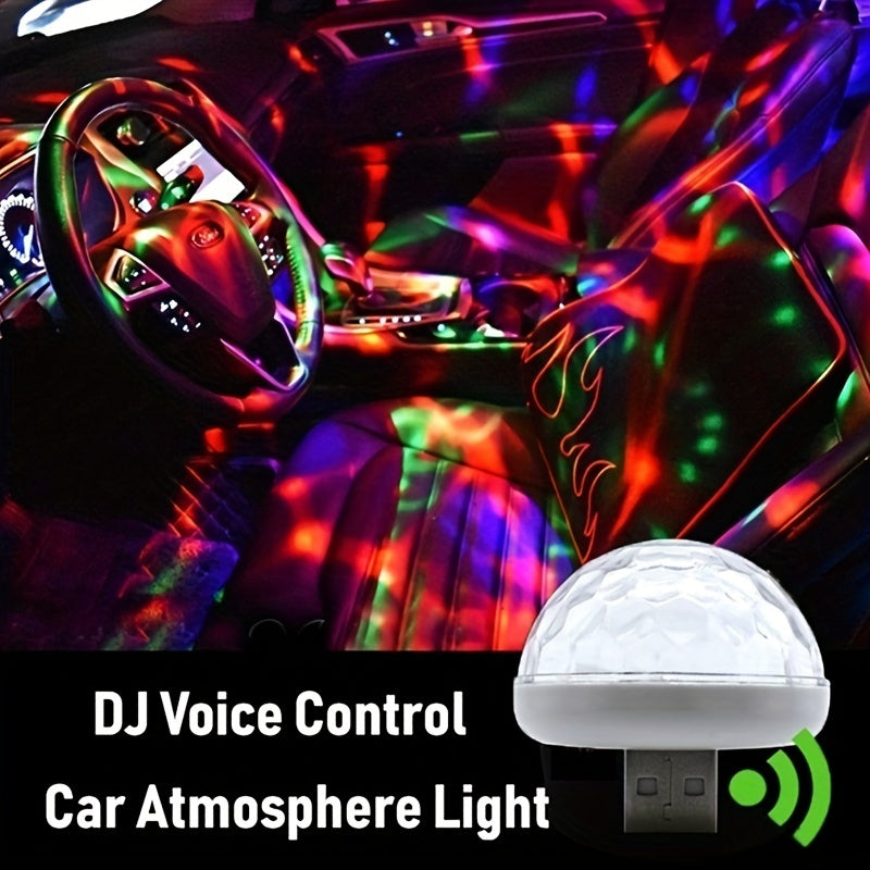 USB Car-mounted Mini Magic Light, Voice-controlled LED, Party Disco Atmosphere Light, Rotating Stage Light