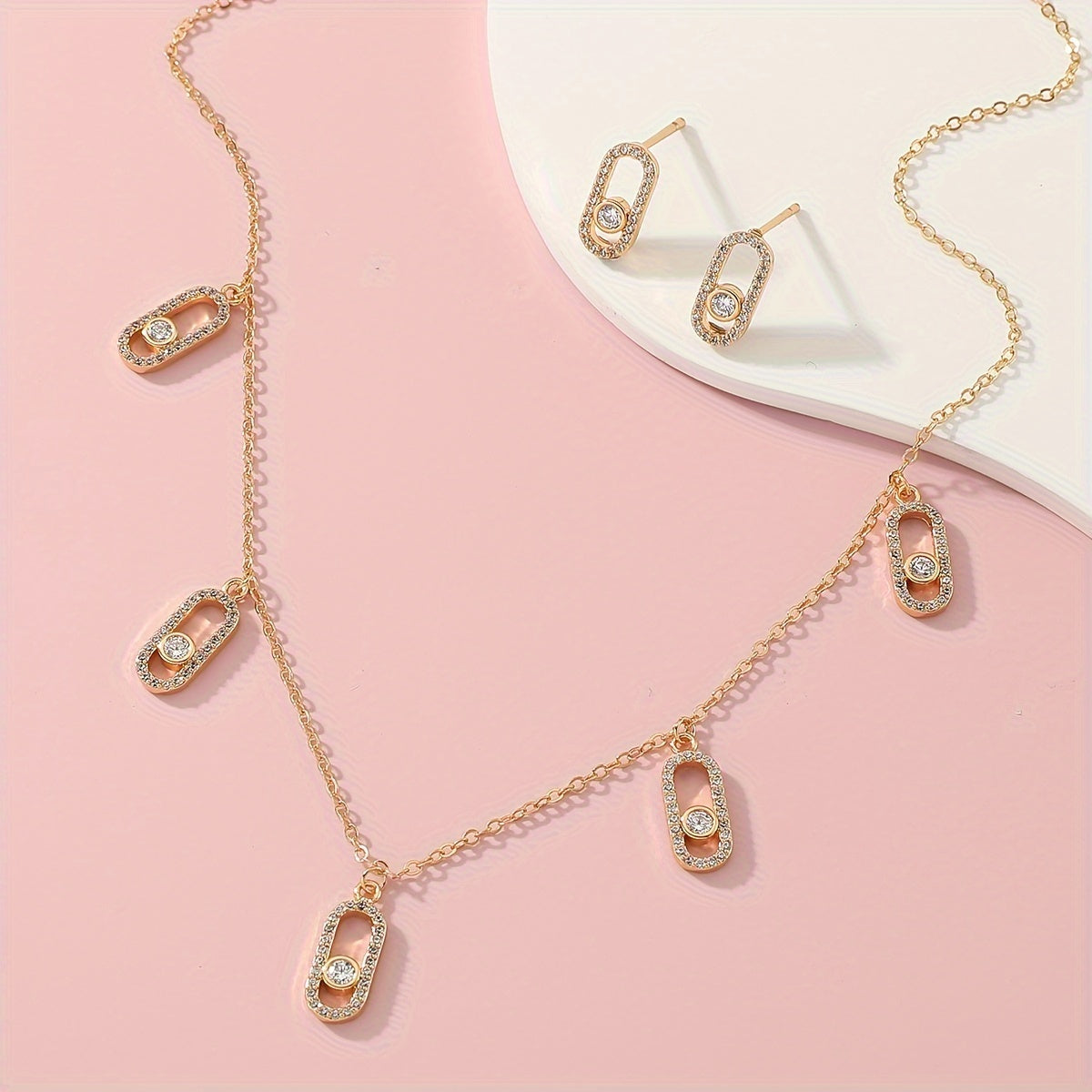 Elegant Women'S Jewelry Set - Golden-Plated Copper With Geometric Zircon Necklace & Earrings, Perfect For Everyday Wear Or Parties Earrings For Women Jewelry For Women