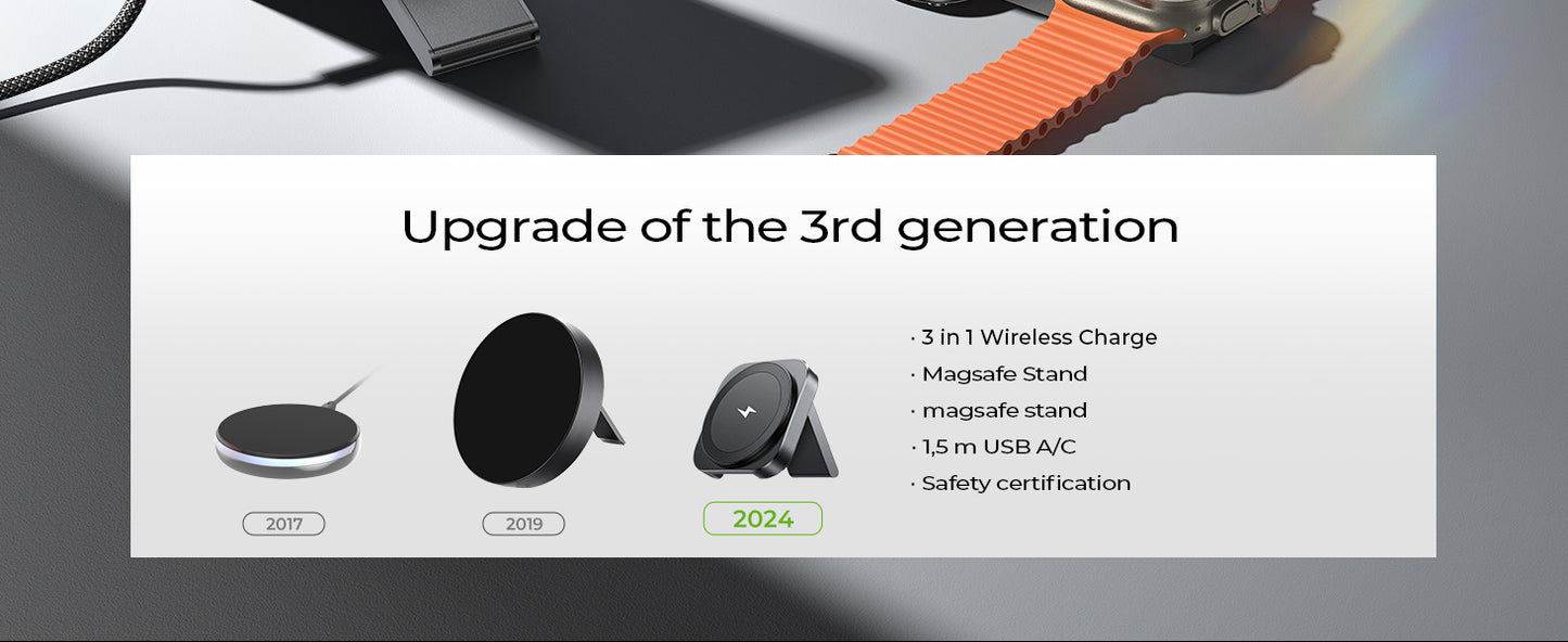 LISEN Third Generation Magnetic Wireless Charger Base, Mini Charging Station, Travel Charging Pad, Portable, Suitable for Multiple Devices, Mobile Phones/ Earphones/ Smart watches, Ffast charging, Long-lasting Life