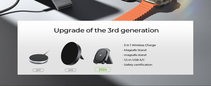 LISEN Third Generation Magnetic Wireless Charger Base, Mini Charging Station, Travel Charging Pad, Portable, Suitable for Multiple Devices, Mobile Phones/ Earphones/ Smart watches, Ffast charging, Long-lasting Life