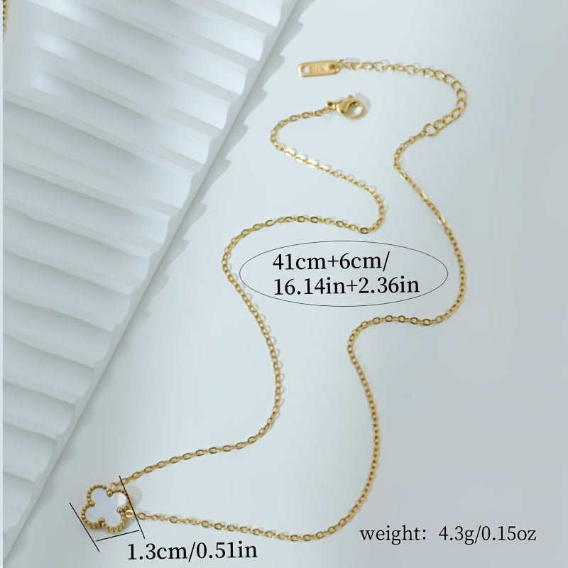 Elegant Golden-Tone Four-Leaf Clover Jewelry Set With White Mother Of Pearl Accents - Necklace, Bracelet & Earrings For Women Jewelry For Women Necklaces For Women