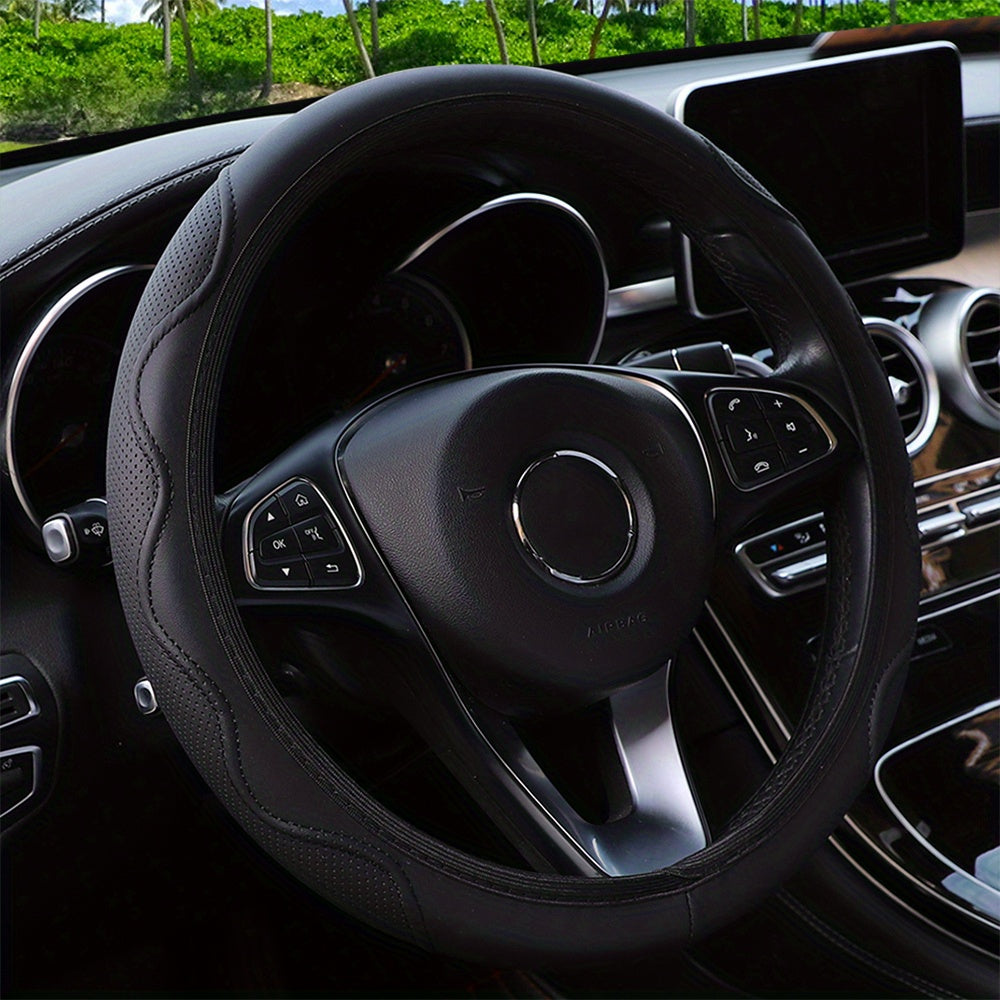 Luxurious PU Leather Steering Wheel Cover - 3D Comfort, No Inner Ring, Car Accessories Christmas Gift