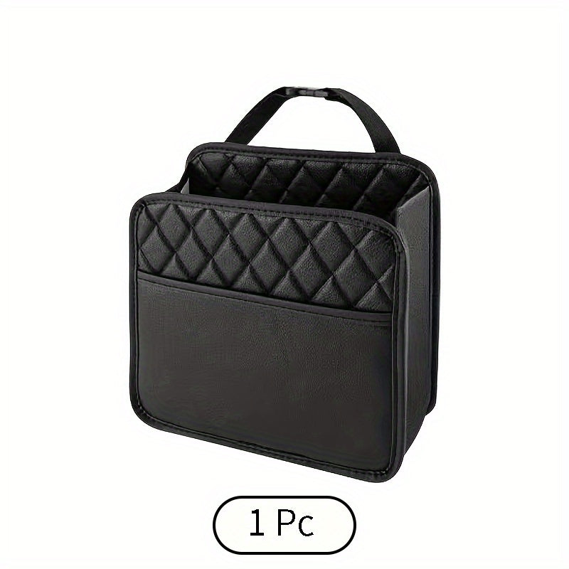 1pc Faux Leather Car Seat Back Storage Bag - Spacious, Durable, Easy to Clean Hanging Organizer for Water Bottles, Snacks, and Phone - Perfect for All Car Models, Car Organization | Quilted Texture | Durable Material, Car Sto