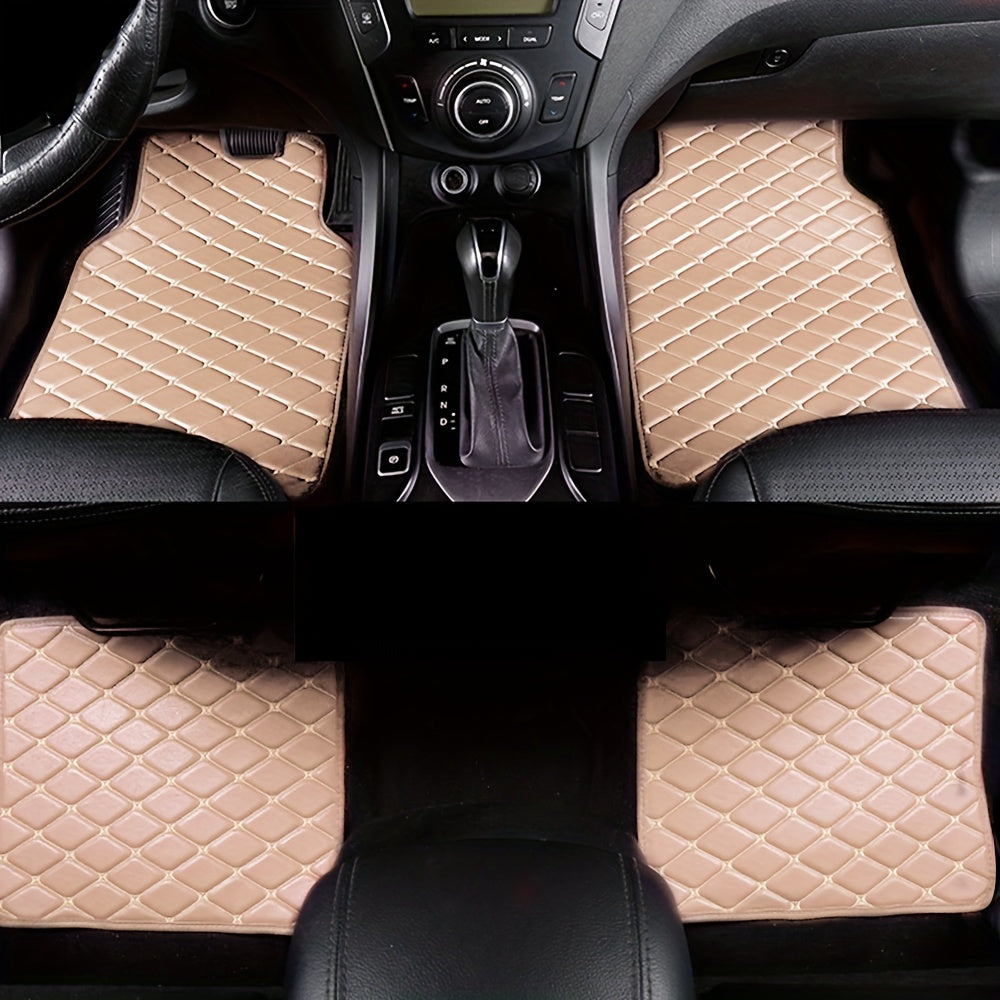 4pcs Car Floor Mats Universal Waterproof Front Rear Full Set Auto Rugs Faux Leather Car Carpet Accessories Interior