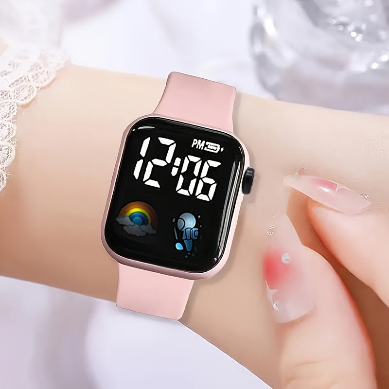 6pcs Women's Elegant & Cute Pink Smartwatch & Jewelry Set with Heart-Shaped Face, Interchangeable Strap, Necklace, Bracelet, Ring & Earrings - Digital Display Electronic Watch with Strap, Pink & Clear Bezel, Perfect for Daily