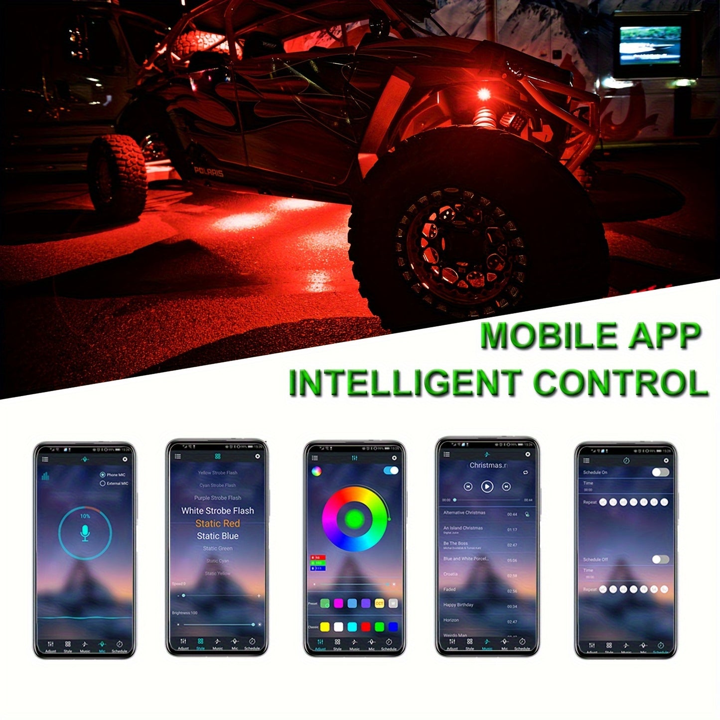 4-Pod Multicolor LED Rock Lights - Vibrant RGB Underglow Neon Lights with APP Control, Music Mode, Waterproof and Adjustable Mounting for Truck, Car, UTV, ATV, SUV, and Jeep
