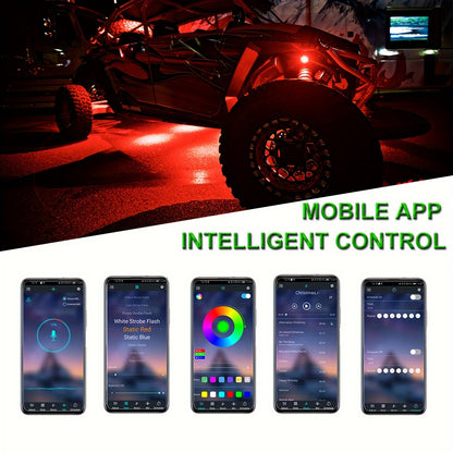 4-Pod Multicolor LED Rock Lights - Vibrant RGB Underglow Neon Lights with APP Control, Music Mode, Waterproof and Adjustable Mounting for Truck, Car, UTV, ATV, SUV, and Jeep
