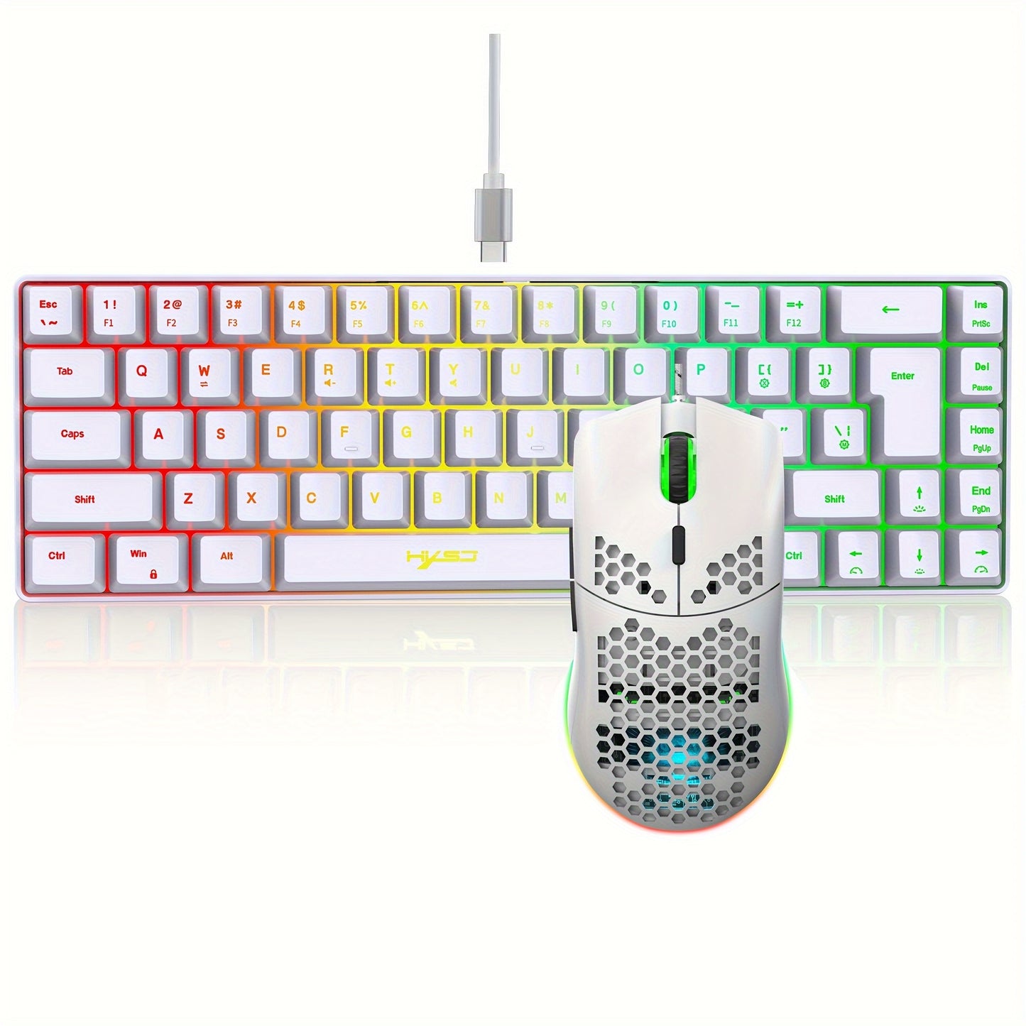 HXSJ-RGB Keyboard And Cellular Gaming Mouse, Compact 68-key Mini Wired Keyboard RGB Backlit 1000-6400 DPI Mouse, Keyboard And Mouse Gaming PS4 Xbox PC Laptop Mac