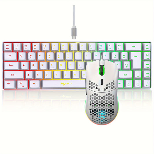HXSJ-RGB Keyboard And Cellular Gaming Mouse, Compact 68-key Mini Wired Keyboard RGB Backlit 1000-6400 DPI Mouse, Keyboard And Mouse Gaming PS4 Xbox PC Laptop Mac