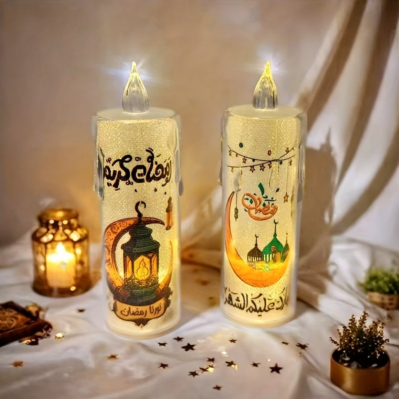 2pcs LED Crystal Electronic Candle Lights, Battery-Powered, Safe and Ramadan Atmosphere Lights, Festive Night Lights, Creative Indoor/Outdoor Decorative Scene Lights for Ramadan Decorations, Parties, Family Gatherings, and Ra