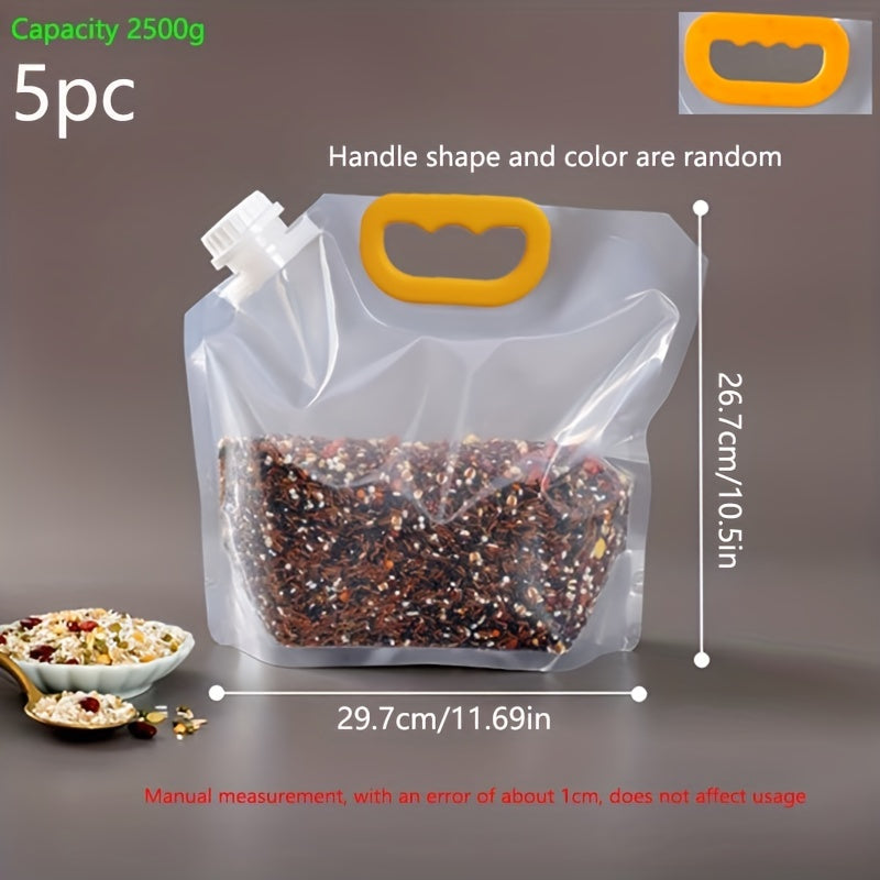 5pcs Food Fresh-keeping Bag With Spout, Grain And Miscellaneous Grain Storage Bag, Transparent Food Sealed Bag With Pour Spouts, Home Kitchen Supplies
