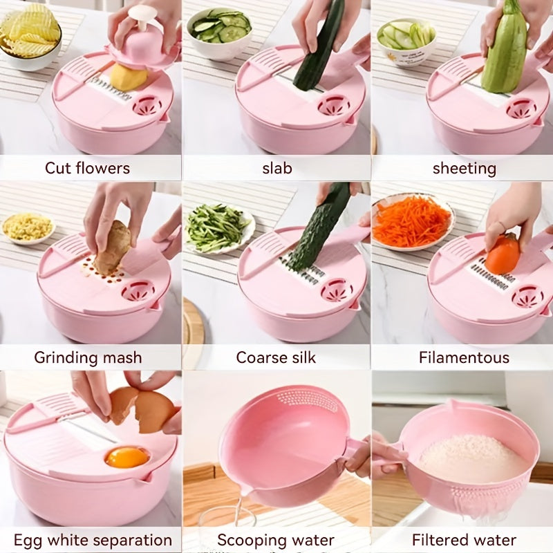 12-in-1 Vegetable Chopping Wizard - Effortless Manual Slicer, Shredder & Grater for Carrots, Potatoes, Radish - Durable Kitchen Tool for Home & Commercial Use