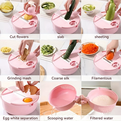 12-in-1 Vegetable Chopping Wizard - Effortless Manual Slicer, Shredder & Grater for Carrots, Potatoes, Radish - Durable Kitchen Tool for Home & Commercial Use