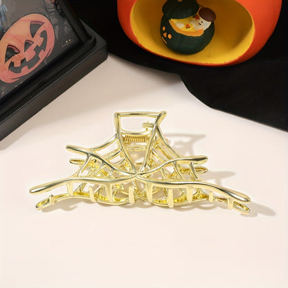 New 2024 Halloween Spider Web Hair Claw Clips For Women Jewelry Accessories Black Silvery Golden Large Metal Barrette Party Headwear