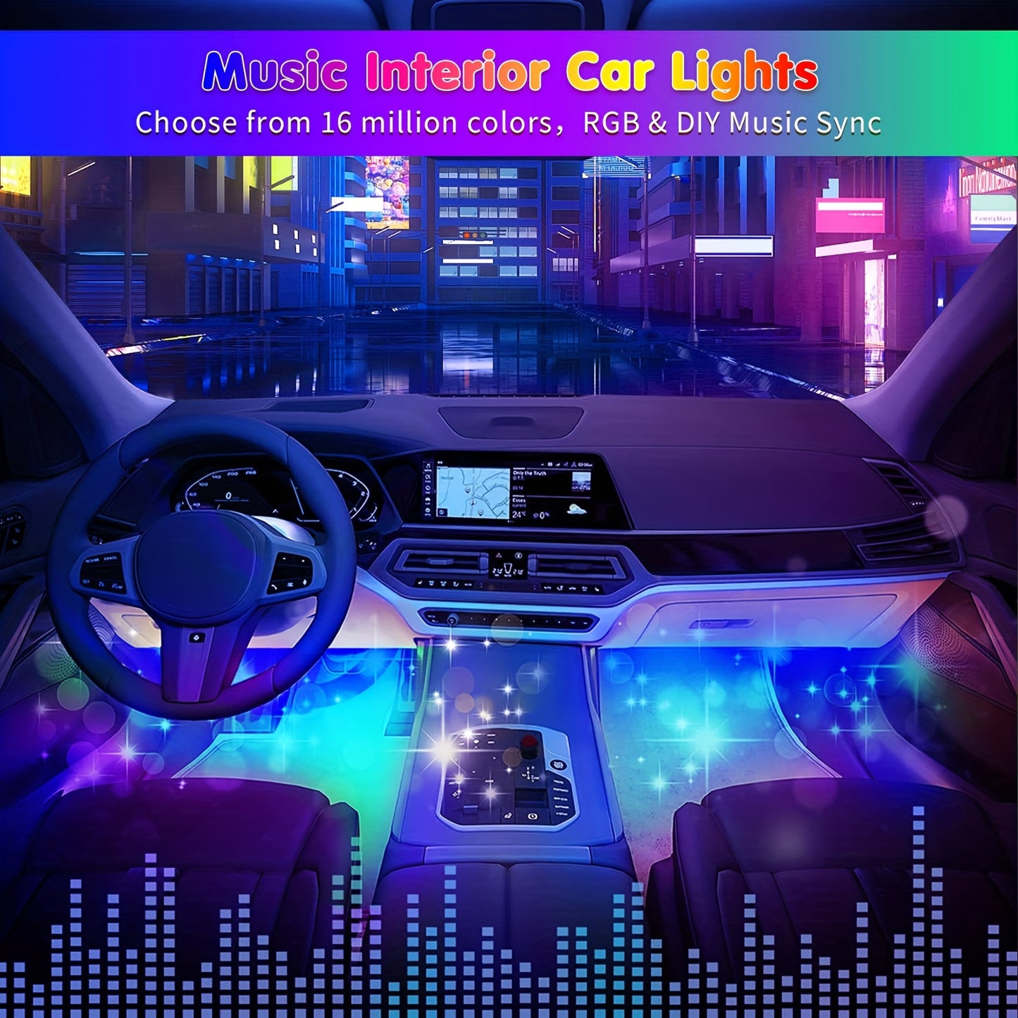 RGB Interior Car Lights, Car LED Ambient Lights, smart Car Interior Lights With 44-Key Remote Control And App Control, water-resistant, with DIY Mode And Music Mode, Can Switch Colors With The Rhythm Of Music, Suitable For Ca