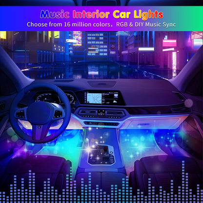 RGB Interior Car Lights, Car LED Ambient Lights, smart Car Interior Lights With 44-Key Remote Control And App Control, water-resistant, with DIY Mode And Music Mode, Can Switch Colors With The Rhythm Of Music, Suitable For Ca