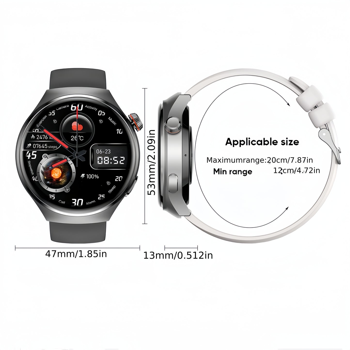 LITTLE MEATBALL Men's Smartwatch, 3.63cm HD Color Display, Wireless Calling,, 100+ Sports Modes, Sleep & Business Monitor, USB Charging, Zinc Alloy, Silicone Strap, Glitter Embellishment, Fitness Tracker Watch|Metallic Finish